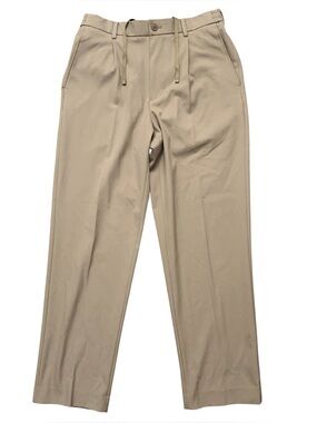 Uniqlo Pleated Wide Leg Pants Mens M Trousers Drawstring Elastic Waist Beige NEW